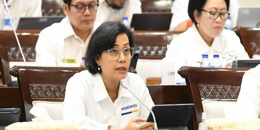 Menteri Keuangan Sri Mulyani dalam Rapat Kerja dengan Komisi XI DPR RI terkait Pengantar RKA dan RKP Kementerian Keuangan Tahun 2024, Senin (12/06).

